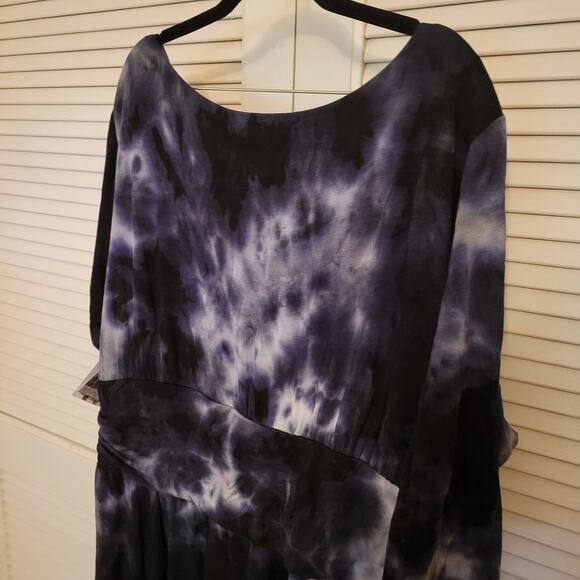 Kiyonna Plus Size 3X Tie Dye Maxi Dress Blue Gray White Flowy Ruffle Boho - Picture 6 of 9